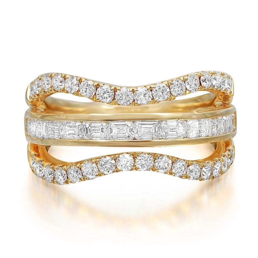 Emerald Cut & Round Cut Diamond Band Ring 18K Yellow Gold 1.62Cttw Size 6.5